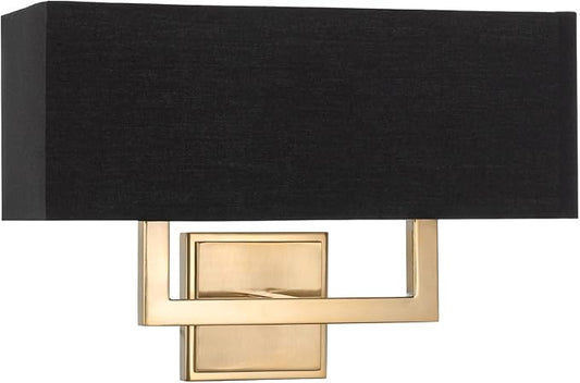 Kira Home Haven 16" 2-Light Modern Wall Sconce/Wall Light + Rectangular Black Fabric Shade, Cool Brass Finish