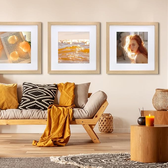 VNVNK 24x24 Frame Natural Wood Color, Perfect for 24x24 Inch Picture without Mat or 20x20 Inch Picture with Mat, Home Wall Decor Picture Frame-1 PCS