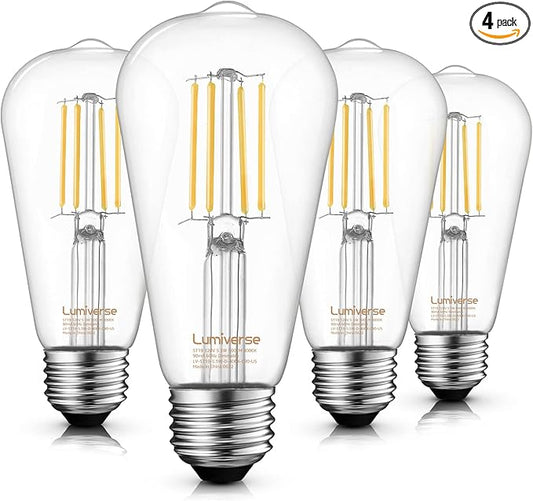 ST19 Dimmable LED Edison Bulb, 5.5W (60W Equivalent) 500LM, CRI 95+, 4000K Cool White, E26 Medium Base, Vintage Filament, Clear Glass, Standard Type A Lamp for Kitchen, Bathroom, Bedroom, 4 Pack