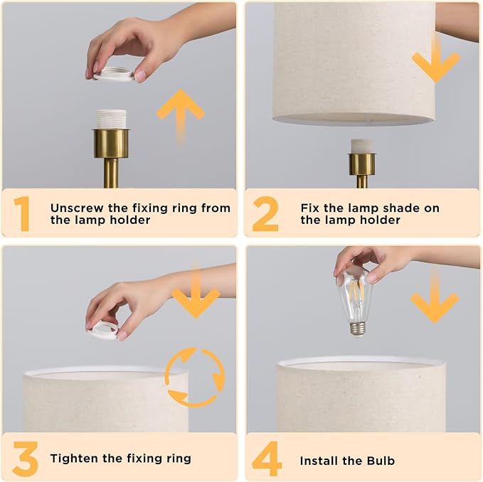 KUNJOULAM Rattan Table Lamp, Modern Wicker Desk Lamp with Linen Fabric Lampshade, 19.6" Weave Nightstand Light, Bedside Lamp for Bedroom Living Room Home Office Decor