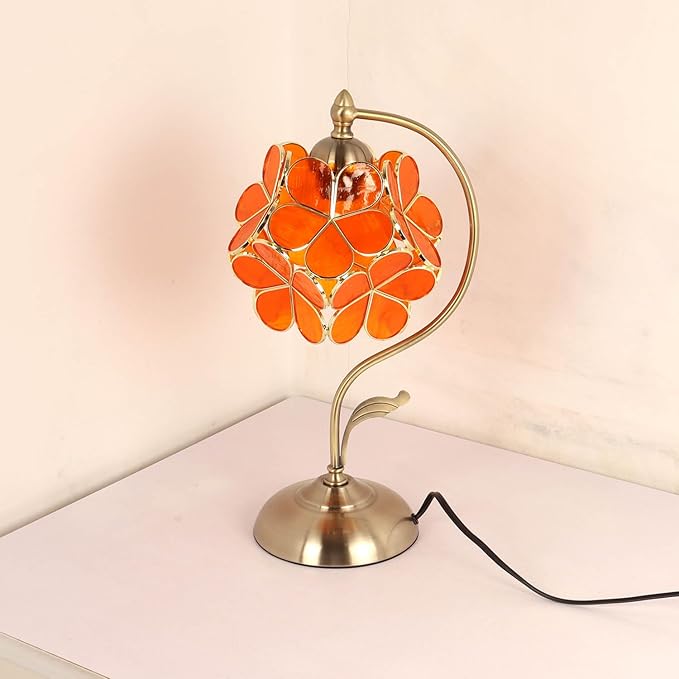 Bieye S10909 Tiffany Style Stained Glass Flower Petal Lampshade (Translucent Orange, 8" Cherry Blossom)