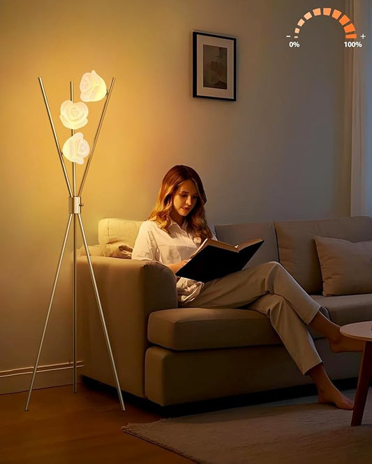 Lightdot Dimmable Tripod Floor Lamp Gold Art Deco Floor Lamp with 3-Flower Lampshade 3Pcs Bulbs Included & Stable Base Tripod Standing Lamp for Girls Room/Living Room/Bedroom