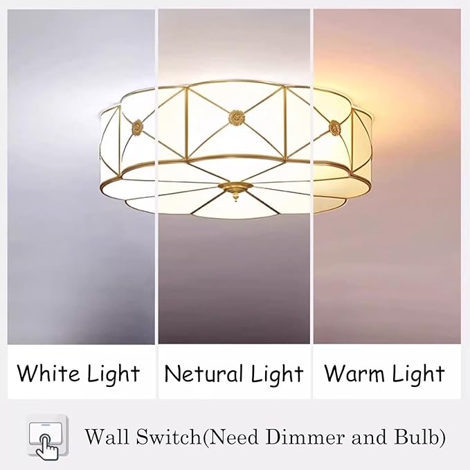 MIXL- Mid Century Brass Flush Mount Ceiling Light, 4-Light LED Brass and Glass Ceiling Lamp, Frosted Glass Shade Modern Light, Close to Ceiling Light Decorative for Bedroom Living Room(17.71" W)