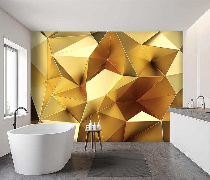 -3D Gold Geometry Fabric Wallpaper Living Room Bedroom Bathroom Modern Large Wall Mural- 137"x96"（ not Peel and Stick）