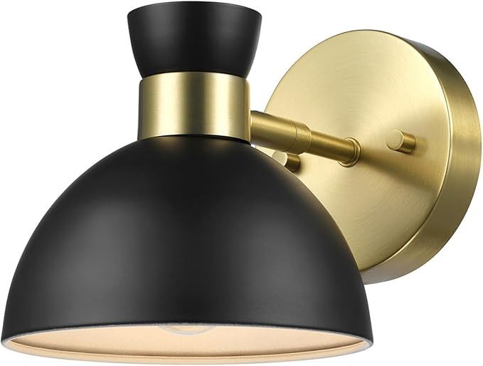 GLOBE Electric 65000100 1-Light Plug-in or Hardwire Wall Sconce, Matte Brass, Black Pivoting Metal Shade, 6ft Black Cord, in-Line Rocker Switch, Wall Lights for Living Room, Hanging Lamp