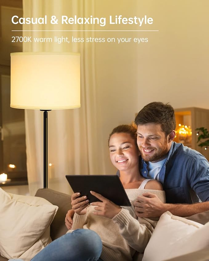 Floor Lamps Standing Lamp, Modern 58" Tall Lamp with White Lampshade, Simple Small Pole Lamp for Bedroom, Pedal Switch, Black Small Lamps for Kid Room/Office/Reading Room(E26 Base, NO Bulb)