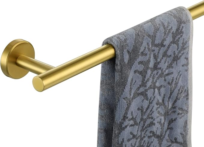JQK Bath Towel Bar Brushed Gold, 18 Inch 304 Stainless Steel Thicken 0.8mm Towel Rack Bathroom, Towel Holder Wall Mount, Total Length 20.47 Inch TB110L18-BG