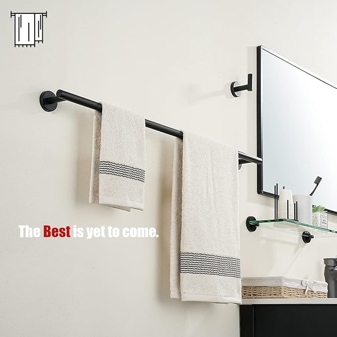 JQK Black Bath Towel Bar, 33 Inch 304 Stainless Steel Thicken 0.8mm Towel Rack Bathroom, Towel Holder Matte Black Wall Mount, Useable Length 30 Inch 2 Pack, TB110L30-PB-P2