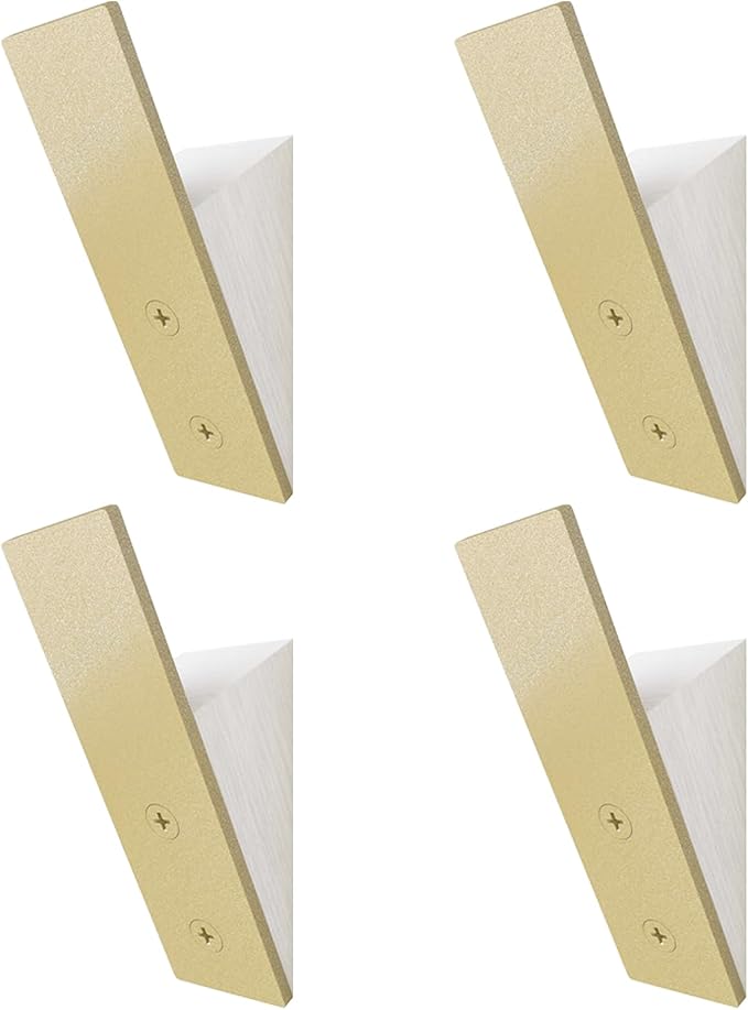 Homeforia Gold Wall Coat Hooks, High End White Wood & Gold Metal Wall Mounted Clothing Hook, Mid-Century Modern Clothes Hooks, Heavy Duty Wooden Hook for Hanging Coats, Hats, Towels & More, Set of 4