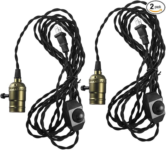 15FT Vintage Pendant Light Cord with Dimmer, Hanging Light Cord with Plug, Industrial DIY Lamp Kit(2 Pack)