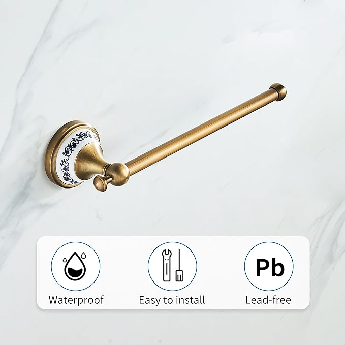 Hand Towel Bar for Bathroom Antique Bronze Brass, Rustproof Wall Mounted Towel Rack Hanger Bathroom Hardware Accessories Towel Holder,Porcelain Design