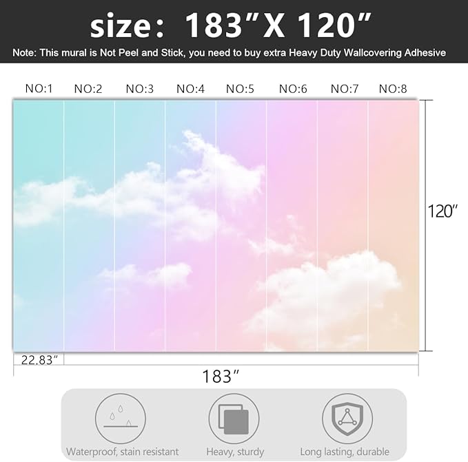 -Colorful Clouds Ceiling Fabric Wallpaper Living Room Bedroom Bathroom Boys Girls Kids Room Modern Abstract Mural- 183"x120"（ not Peel and Stick）