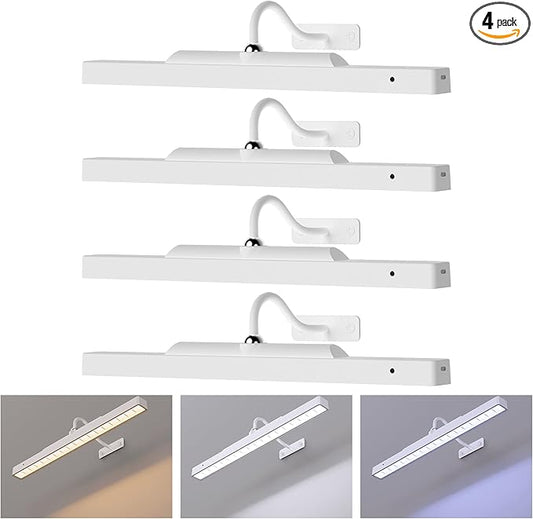 4 Pack White Cordless Picture Lights for Picture, Gallery Light Battery Powered – 350LM, Dimmable, 3 Color Temps, CRI 95+ Art Light for Wall Artworks, Photos, Painting, Frame, Portrait, Dartboard