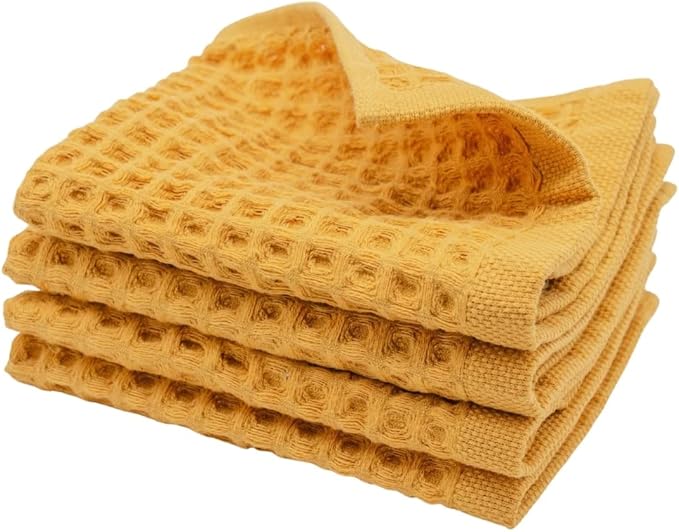 sea me at home Waffle Washcloths Set, 100% Turkish Cotton (Mustard)