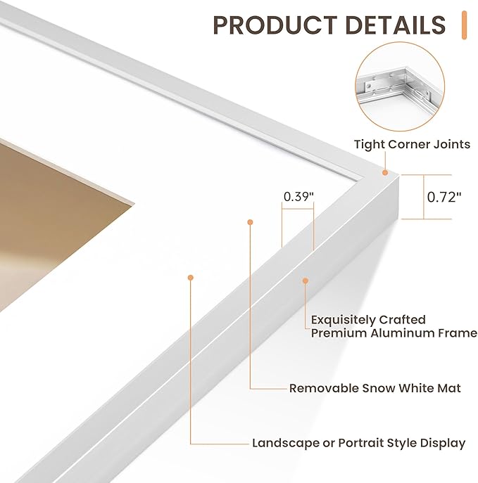 24x30 Aluminum Picture Frame - with Mat for 18x24 Photo or Without Mat for 24 x 30 Photo, Metal Poster Frame with High Definition Plexiglass, Wall Mounting or Tabletop Display, Silver, Set of 1