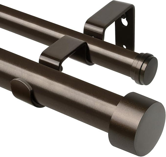 KAMANINA 1 Inch Double Curtain Rod for Windows 72 to 144 Inches (6-12 Feet), Bronze Heavy Duty Drapery Rod, Adjustable Double Rods with End Caps