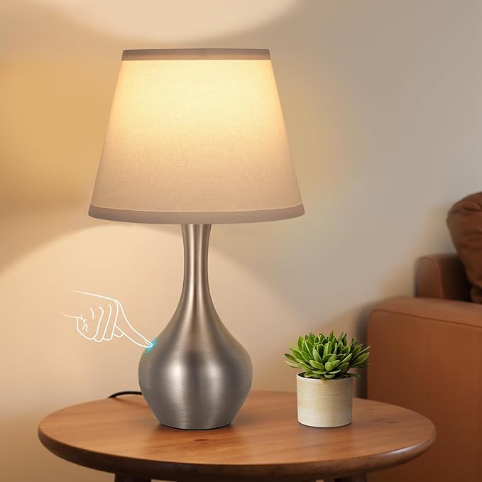 Seealle Touch Table Lamp for Bedroom, 3-Way Dimmable Small Bedside Lamps for Night Stands with Wires, Silver Desk Lamp for Kids Room, Office, Living Room, End Table(LED Bulb Included)