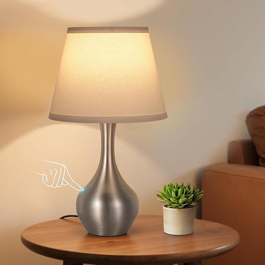 Seealle Touch Table Lamp for Bedroom, 3-Way Dimmable Small Bedside Lamps for Night Stands with Wires, Silver Desk Lamp for Kids Room, Office, Living Room, End Table(LED Bulb Included)