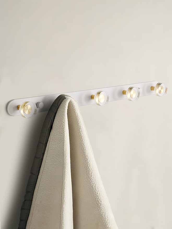 1 Pack Crystal Coat Rack Wall Mounted White Towel Hooks for Bathrooms Wall Hooks for Hanging Robe Coat Hooks Kitchen Decorative Heavy Duty Zinc Alloy