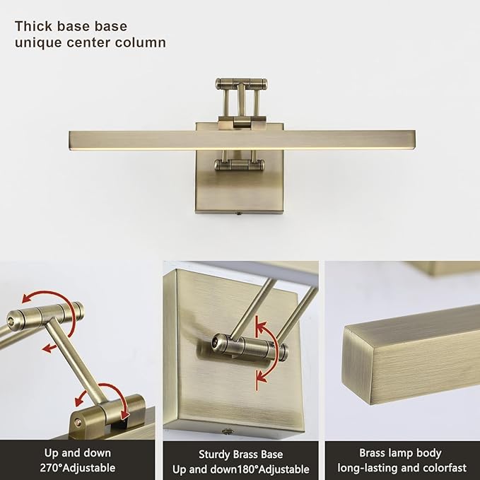 LED Picture Lights for Paintings Dimmable 15.5 Inch Long Hard-Wired Picture Frame Lights Gallery Wall Light with Adjustable Swing Arm Art Display Lamps 7W 3000K Warm White Antique Bronze