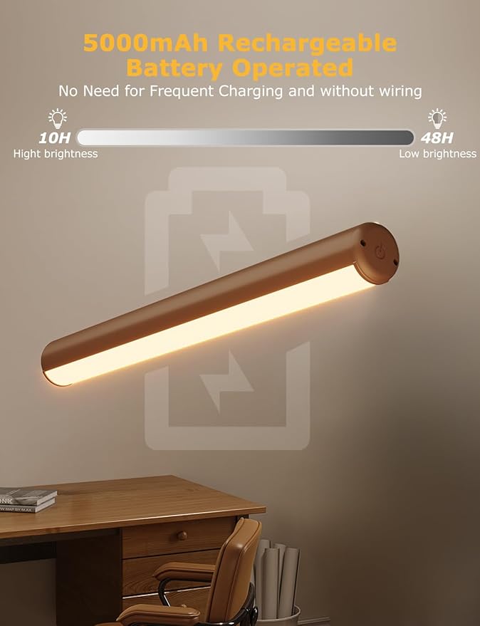 Picture Light Battery Operated, 13in Wireless Art Light for Paintings, Dimmable 5000mAh Recharging Battery Picture Light with Remote Control for Wall, Gallery Dartboard (Orange Copper -2Pack)