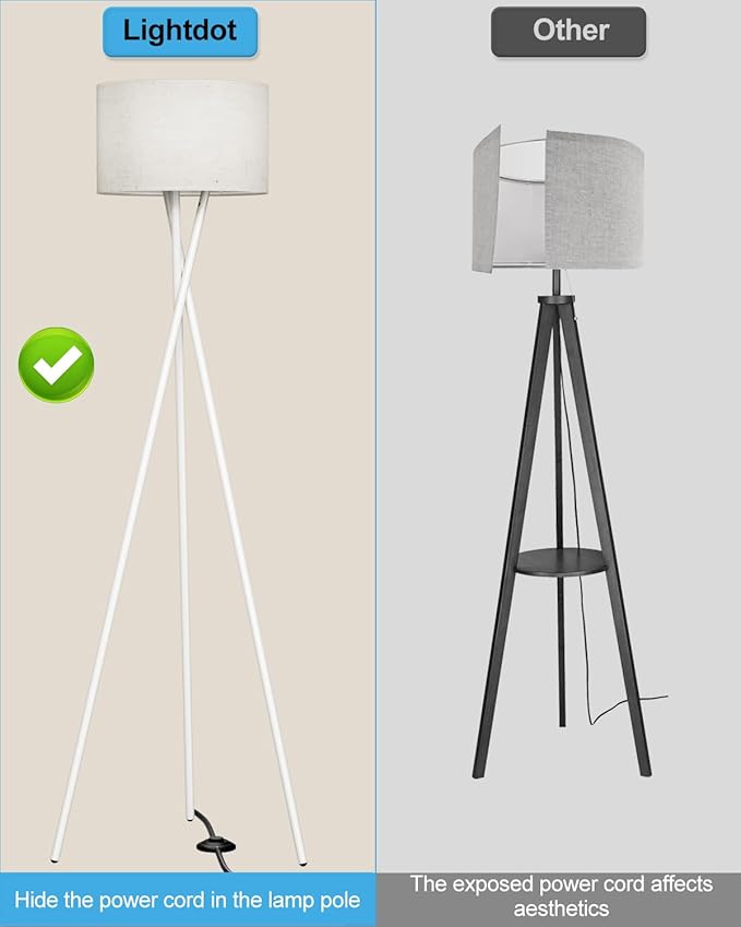 Lightdot White Tripod Floor Lamp, Modern Floor Lamp for Living Room, Standing Lamp with Linen Shade, E26 Bulb Included, 66" Tall Floor Lamp for Bedroom, Home Office