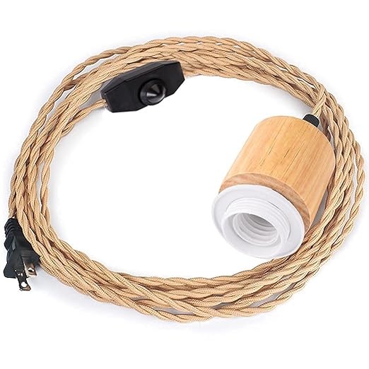 Arturesthome 9.8FT- Pendant Light Cord Kit with Dimmable Switch Vintage Lamp Twisted Nylon Cord E26 E27 Lights Socket for Farmhouse Lamp Cable DIY