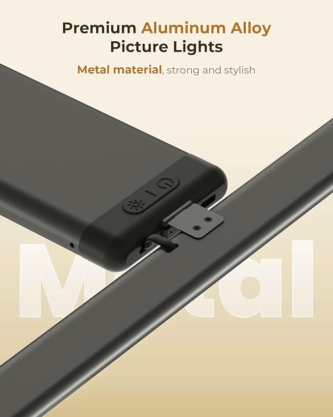 Rechargeable 12000mAh Picture Lights for Wall with Remote, 3 Color Temps, Dimmable, Timer, for Gallery Poster Frame Painting Photo Art Display (Black, 2 Pack)