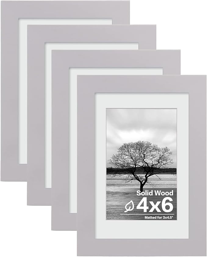 Egofine 4x6 Picture Frames Set of 4 Covered by Plexiglass - Made of Solid Wood for Table Top Display and Wall Mounting photo frame Light Grey
