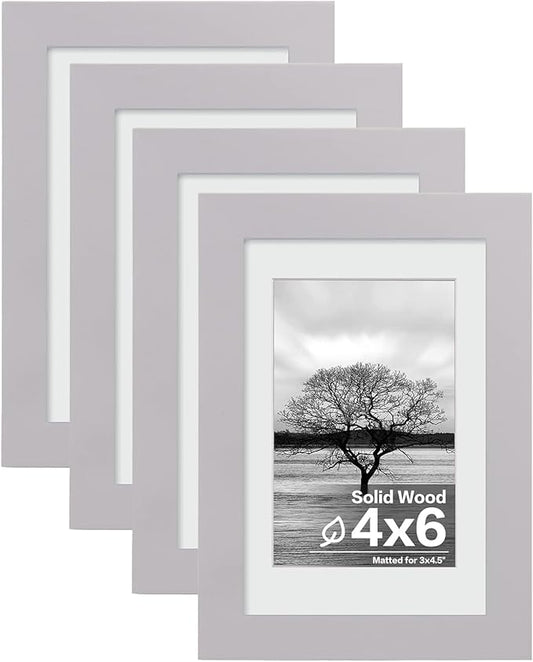 Egofine 4x6 Picture Frames Set of 4 Covered by Plexiglass - Made of Solid Wood for Table Top Display and Wall Mounting photo frame Light Grey