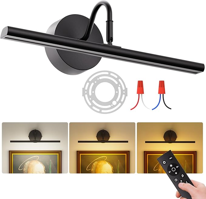 Picture Light Hard-Wired 16.5" Wall Lights for Pictures with Remote, Dimmable 3CCT Light Over Picture Frame, Gallery Art Poster Light for Artwork, 2700K-6500K Warm Nature White, 15W, 1200LM