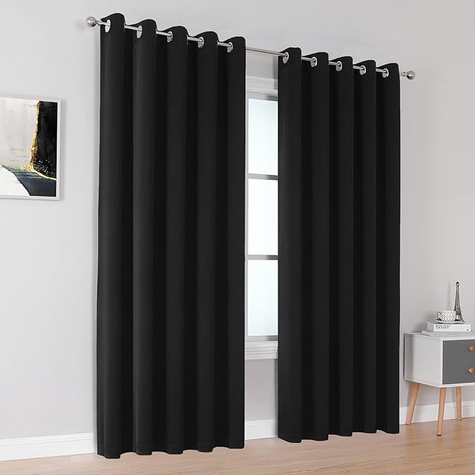 DUALIFE Blackout Curtains 60 inches Wide x 84 inches Long 2 Panels - Grommet Wall Divider Drapes Thermal Insulated Curtains for Bedroom Doorway, Black Color