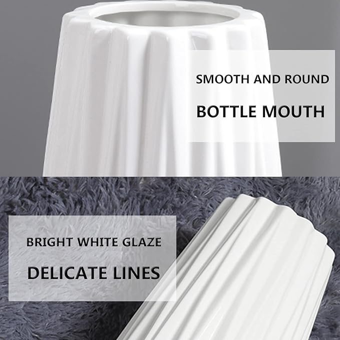 White Tall Floor Vase, 24" Ceramic Large Vase, Decorative Flower Vases for Modern Home Decor Living Room Office Bedroom Kitchen Wedding Centerpieces Farmhouse Décor