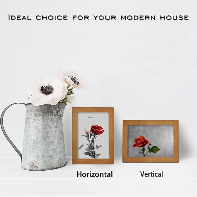 Egofine 4x6 Picture Frames Set of 4 - Made of Solid Wood for Table Top Display and Wall Mounting photo frame Light Brown