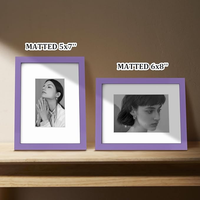 Egofine 9x12 Picture Frames 4PCS Covered by Plexiglass, Wood Frames for Pictures 5x7/6x8 with Mat or 9x12 without Mat, Tabletop and Wall Mounting Display, Purple