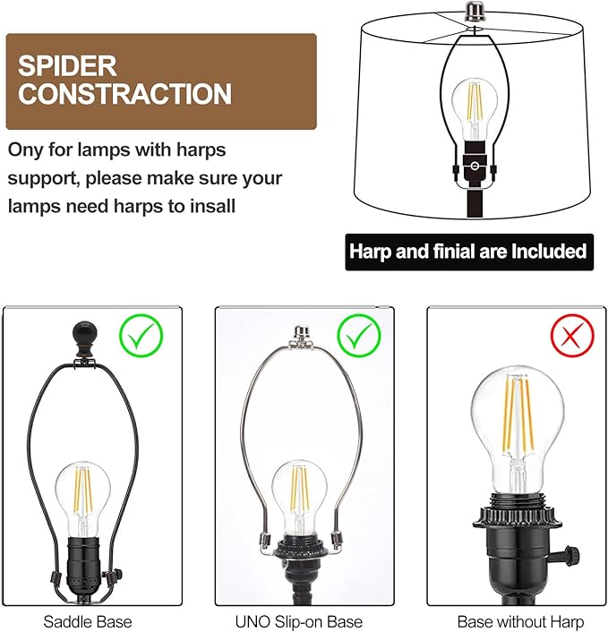 Bedside Lamp Shades Set of 2 Replacement, Drum Lampshades, 12.7" x 12.7" x 10 Inches Lampshades for Table Lamp, Floor Lamp, Pendant Light, Lamp Shade Harp Holder Included