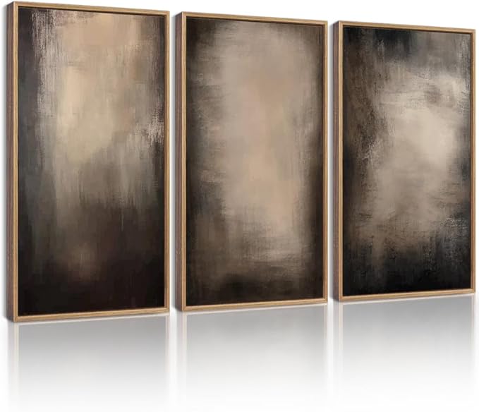 KUVIOKE Abstract Framed Wall Art Set Earthy in Deep Brown and Beige Tones Modern Art Decorative Home Decor 16x24in (Natural Framed)