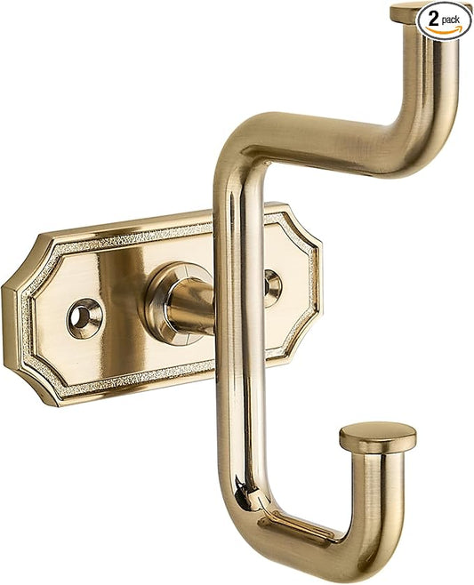 SAILING 2 Pack Coat Hooks Champagne Gold Towel Hooks Robe Hooks Decorative Wall Hooks for Bathroom Bedroom Kitchen Towel Robe Clothes Cabinet Closet Bathroom Hardware