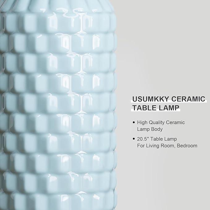 20.5" Light Blue Modern Ceramic Bedside Lamp Set of 2 for Bedroom Decor Farmhouse Table Lamp for Living Room Office Dorm