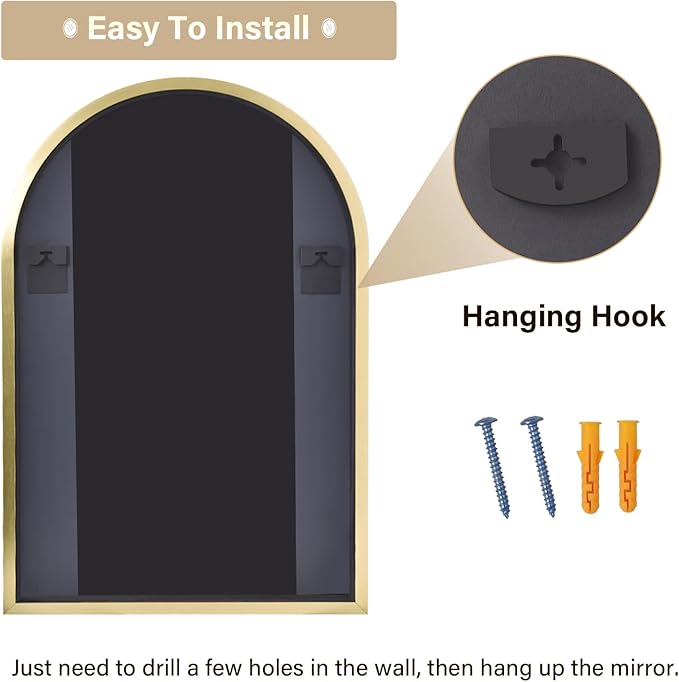 HARRITPURE Arched Wall Mirror – 30"x40" Arch Bathroom Mirror Metal Frame Vanity Mirror for Bedroom, Entryway Dresser Decor, Gold