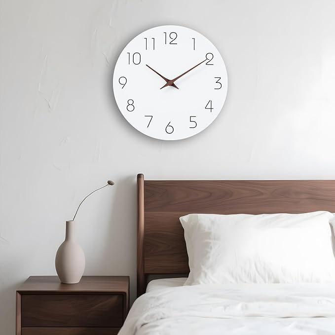 Mosewa Large Wall Clock Battery Operated 16 Inch White Silent Non Ticking Simple Minimalist Clock Decorative for Kitchen Home Bedroom Living Room Office