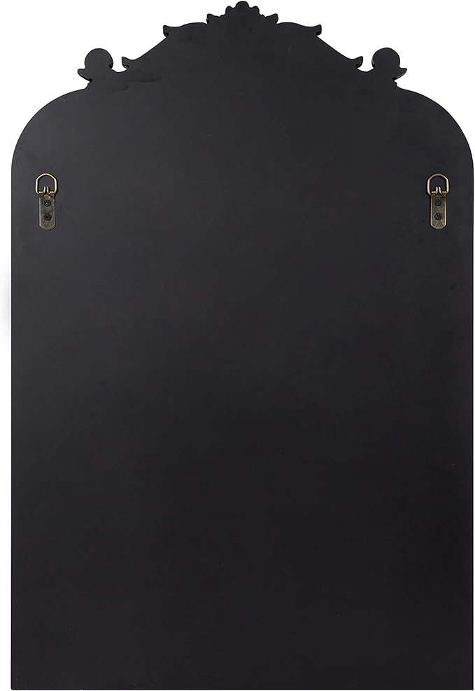 Kate and Laurel Arendahl Ornate Beveled Frameless Arched Mirror; 20 x 30; Black; Decorative Baroque Style Wall Mirror with Ornamental Crown Top