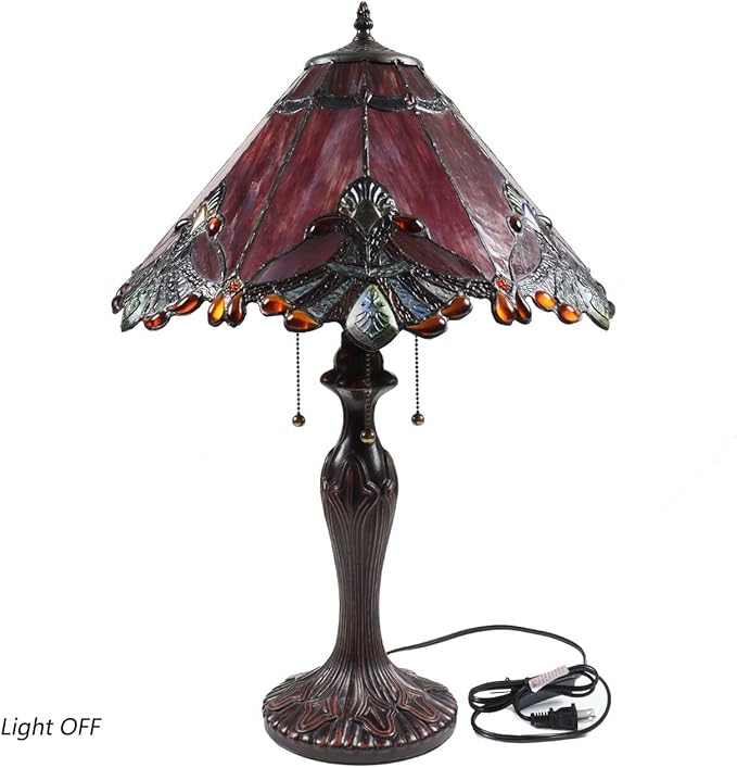 Bieye S10024 Tiffany Style Stained Glass Baroque Lampshade (17-inch Wide Red)