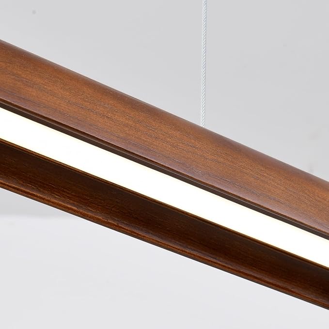 39" Wood Linear Pendant Light Modern Dimmable Kitchen Island Lighting with Remote 24W LED Island Lights Adjustable Linear Chandelier for Dinning Room Light Fixture, Bar, Pool Table Light Walnut Color