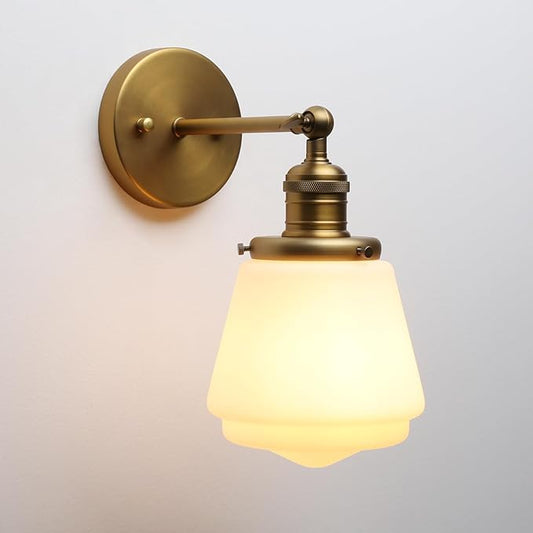 1-Light Vintage Wall Sconce Light Fixture with Milk White Glass Shade, Industrial Indoor Wall Lamp for Living Room Bedroom Bathroom Over Kitchen Sink