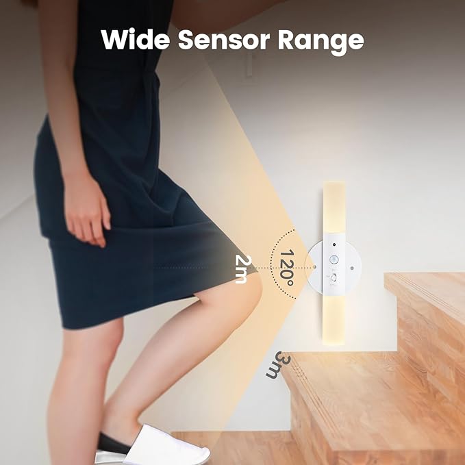 LED Motion Sensor Lights Battery Operated Wall Sconces Rechargeable Wireless Picture Art Light Magnetic 360° Rotation Corner Lamps for Gallery Stairway Vanity Living Room Bedroom(1pc)