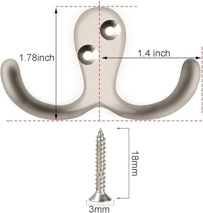 IBosins 8 Pack Heavy Duty Double Prong Coat Hooks Wall Mounted with 16 Screws Retro Double Hooks Utility Hooks for Coat, Scarf, Bag, Towel, Key, Cap, Cup, Hat
