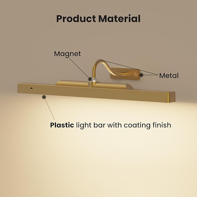 Wireless Picture Light Battery Operated, 1Pack Remote Control Painting Light with Timer, 13Hrs Service Life Art Display Light for Picture Frame Artworking Portrait, Poster, Photo, Mirror -Brass