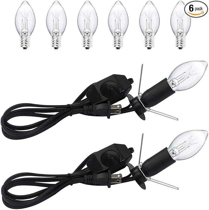 2-Pack Salt Lamp Cord Replacement with Dimmer Switch 5 feet Lamp Cord and 6-Pack Halogen Salt Lamp Bulbs(15 Watts)