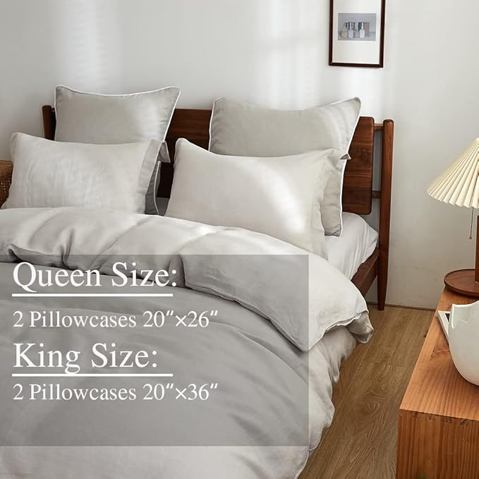 Simple&Opulence 100% Linen Pillow Case Queen Size Set of 2, Grey Pillow Covers with Overlap Closure, Luxury Breathable Pillowcases Protectors Suitable for All-Season (20" X 26", Grey)